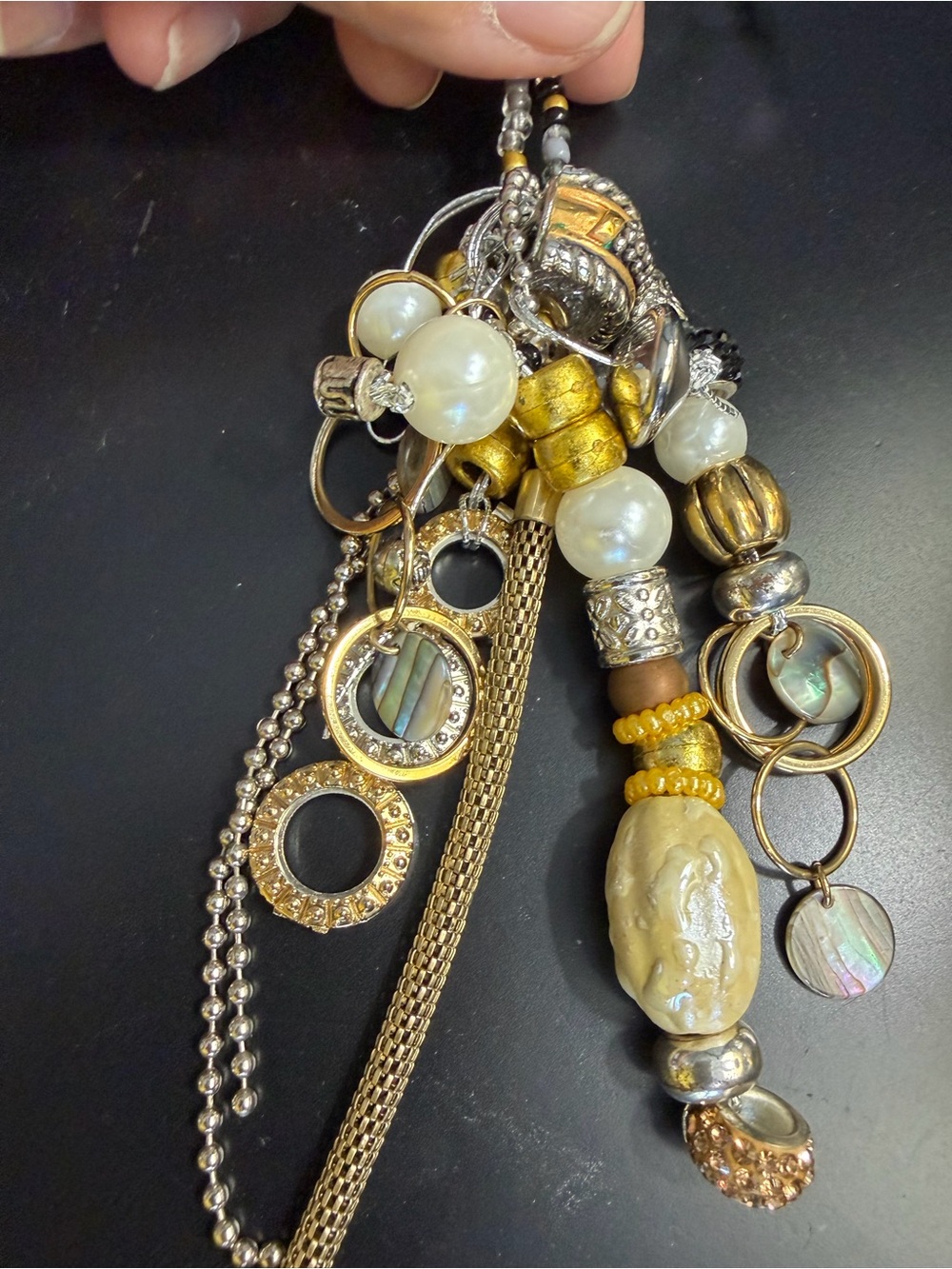 Mixed-Metal Pearl and Abalone Charm Necklace - Gold & Silver Tones